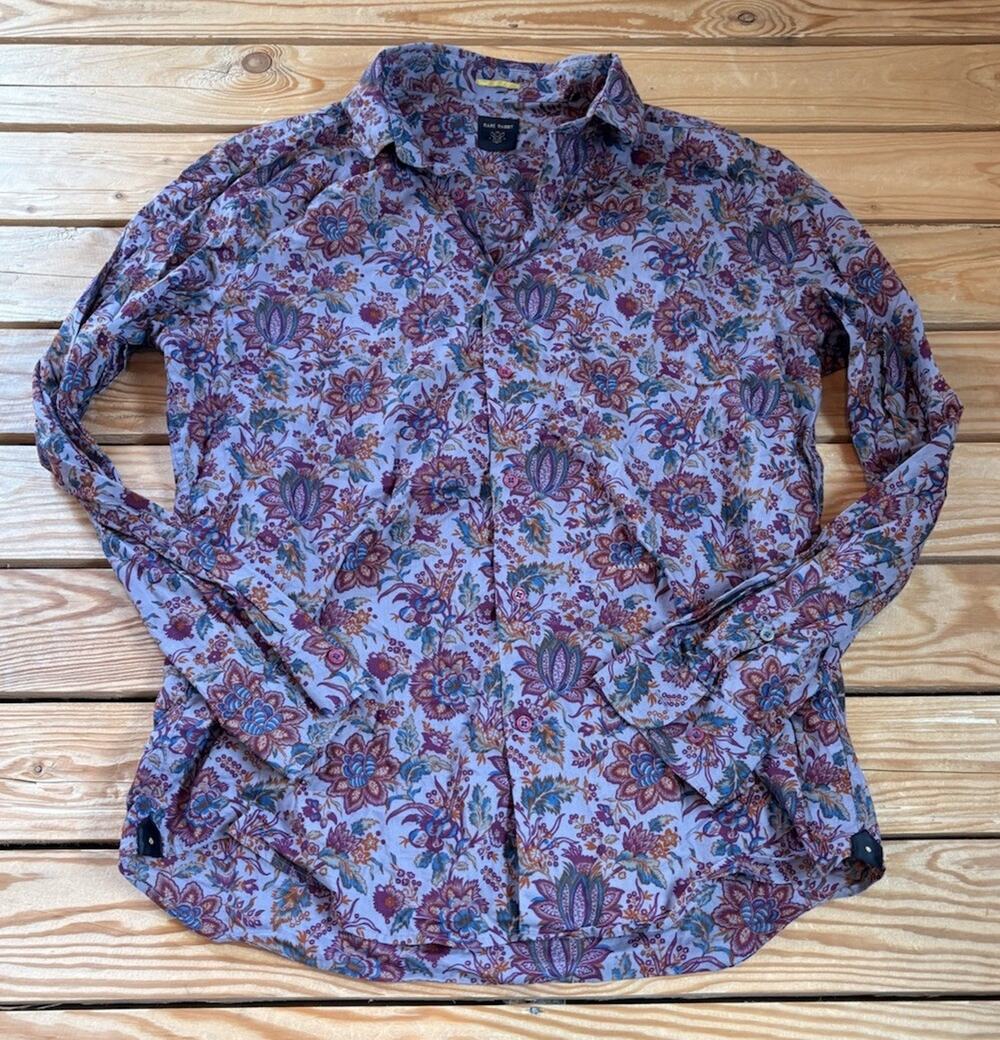 Rare rabbit Men’s Floral Button Down Shirt Size L Purple